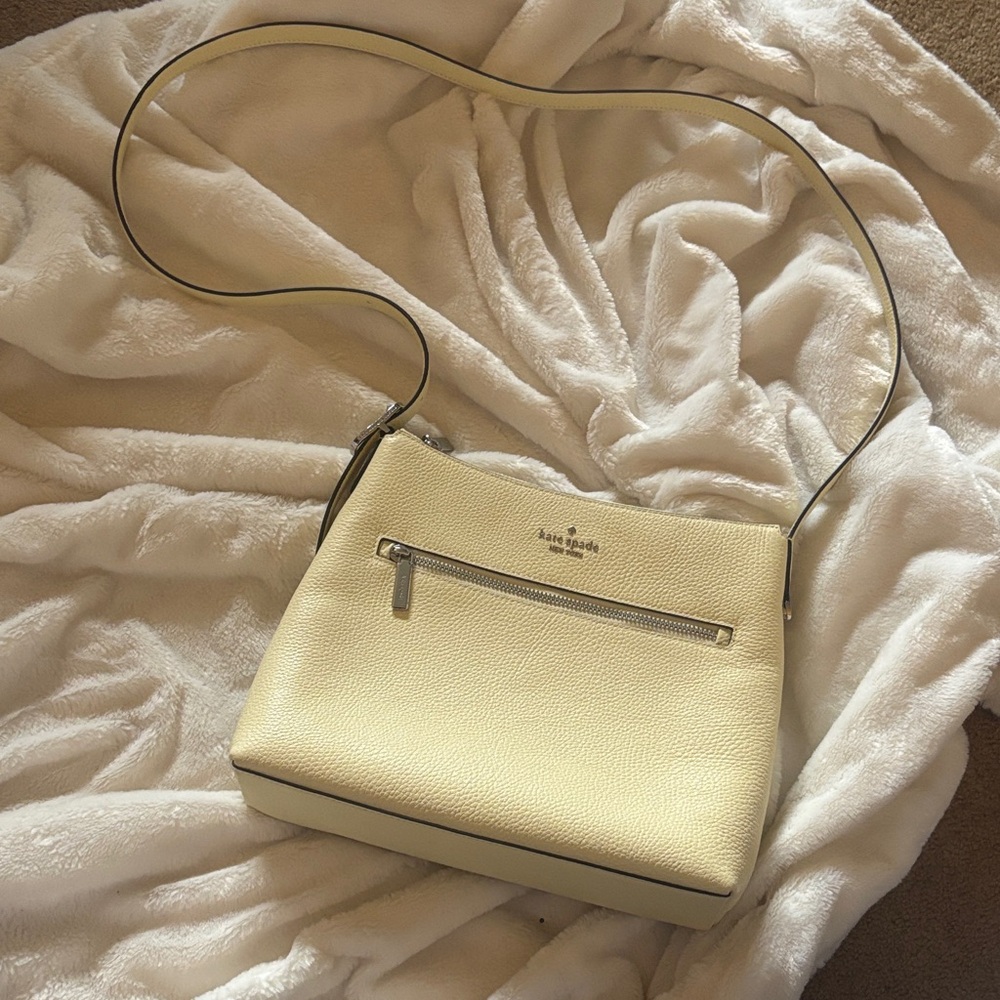 New Kate Spade Pale Yellow  Pebbled Leather Crossbody Bag. Never used